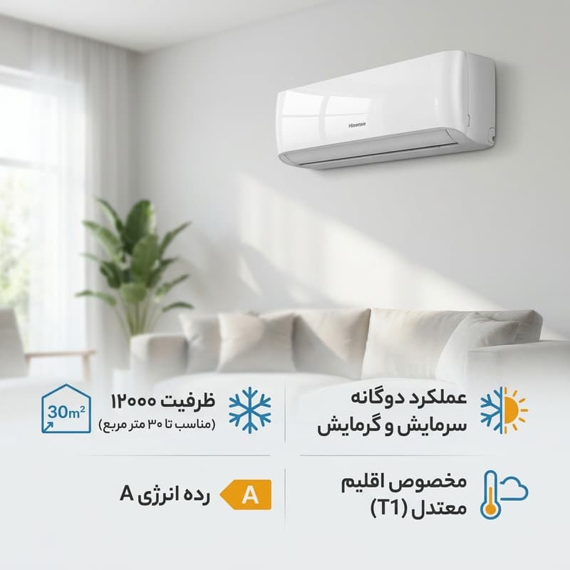 کولر گازی اسپلیت دیواری 12000 دور ثابت هایسنس مدل AS-12HR4SYRCA01